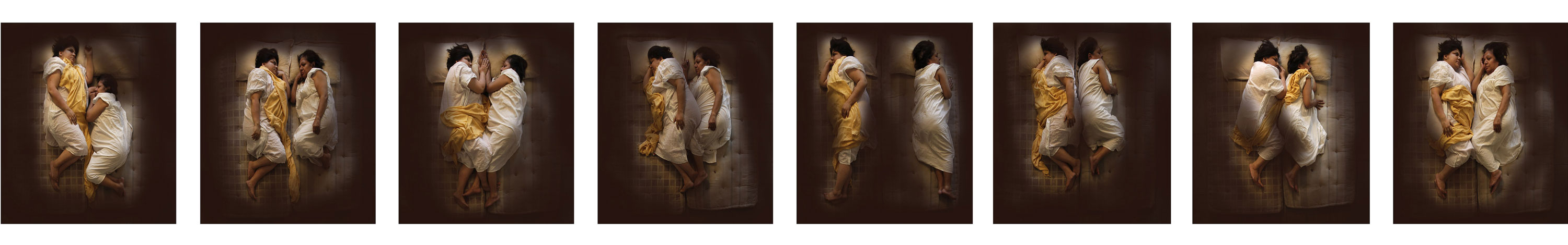 <p><em>Sleep Interludes</em> (left) and <em>Sleep Wrestlers</em> (right), 2013. Digital prints. Installed in Sonia Khurana’s exhibition <em>‘and the one does not stir without the other’ </em>(installation view)</p>
