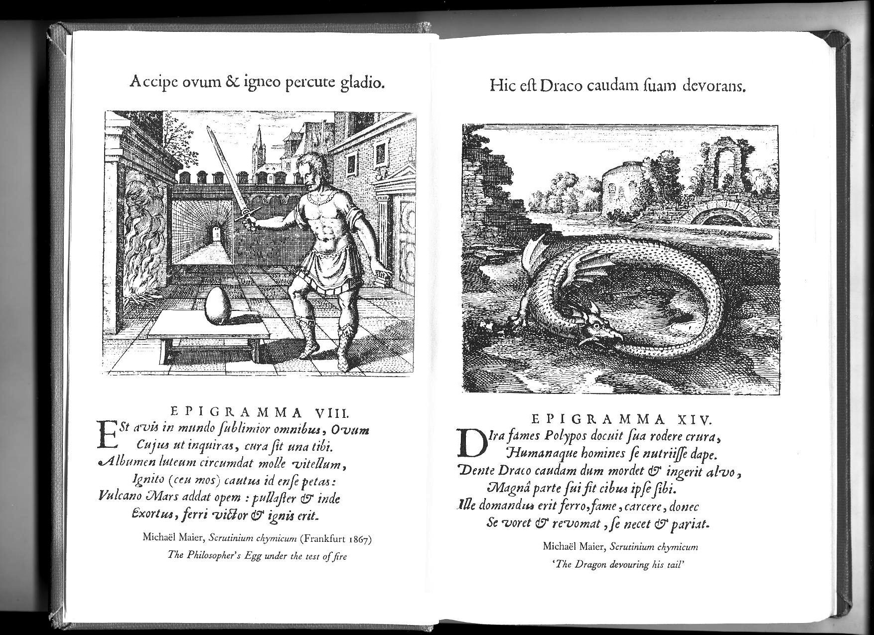 <p>Page scan of Michaël Maier, <em>Scrutinium chymicum </em>(1867) from Mircea Eliade, <em>The Forge and The Crucible: The Origins And Structure Of Alchemy</em> (New York: Harper &amp; Brothers, 1956/1962).</p>
